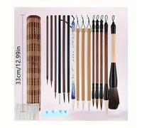 TEMU Set de 18 pinceles chinos para caligrafía y pintura con estuche de bambú - Plumas premium para acuarela y escritura tradicional para artistas
