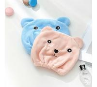 TEMU Set de 2 Gorros de Microfibra de Secado Rápido - Estilo Oso Rosa Azul, Tamaño Ajustable con Cordón, Diseño y Absorbente, Especial para Cabello /Largo/, Regalo Divertido y Lindo