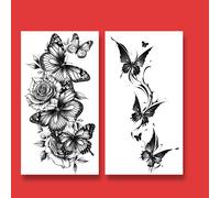 TEMU Set de 2 Stickers de Tatuajes Temporales con Flores Negras y Mariposas, Diseñados para Mujeres. Tatuajes Falsos Impermeables y Duraderos son Adecuados para Aplicar en , Pierna y Pecho