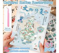 TEMU Set de 21 piezas, Colección de 10 tipos de pegatinas culturales, 1 pinza de metal , Pegatina de , Pegatina para cuaderno a .