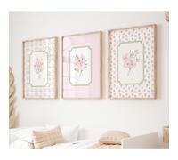 TEMU Set de 3 pósters planos 2D sin , con diseños florales, perfectos para una habitación de bebé . Esta colección de botánicas añade un de decoración rosa y verde a cualquier .