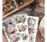 TEMU Set de 3 stickers UV DTF decorativos florales para muebles, 6.0X 12.0 pulgadas, con diseño de rosas y peonías, ideales para muebles de madera y decoración del hogar.