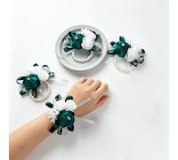 TEMU Set de 4 Flores de Muñeca con Rosa Pequeña y Cuentas para Boda, Decoración Navideña, Decoración de Halloween