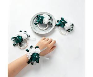TEMU Set de 4 Flores de Muñeca con Rosa Pequeña y Cuentas para Boda, Decoración Navideña, Decoración de Halloween