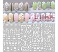 TEMU Set de 4 Stickers 3D para Uñas con Flores Sakura y Blancas, Perfectos para Decoración de Uñas de y Verano. Decoraciones Adhesivas Slider son Ideales para Manicuras