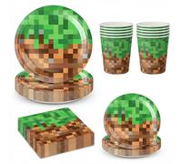 TEMU Set de 49 piezas de suministros para temática de verdes para un de videojuegos, que platos de , vasos de papel, servilletas y decoraciones desechables
