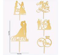 TEMU Set de 5 Decoraciones para Pastel de Boda con Puente y Escoba, un Letrero de Sr. y Sra. de Acrílico Dorado, para , Compromisos y Aniversarios