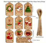 TEMU Set de 50 Etiquetas de Regalo Navideñas con Cuerda - Etiquetas de Papel Marrón Festivas con Diseño a de Papá Noel, Zorros y Festivos, Perfectas para Decorar Fiestas Navideñas