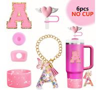 TEMU Set de 6 adornos para vasos de 30Oz y 40Oz, decoraciones de para vasos, para con forma de y protector, tapón a prueba de derrames, dije para asa, sticker, letra C