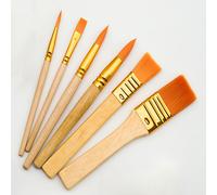 TEMU Set de 6 pinceles de acuarela de mango corto, pinceles de pintura acrílica de pelo de nailon para artistas, adecuados para pintura al óleo acrílica, acuarela, miniatura y pintura de , en naranja