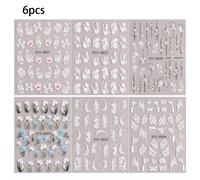TEMU Set de 6 Stickers 5D para Uñas con Diseño en Tela de , Mariposas y Flores, con Diseño en Relieve