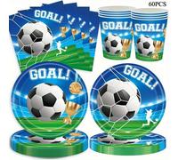 TEMU Set de 60 piezas para una de temática de fútbol, que platos, servilletas y vasos