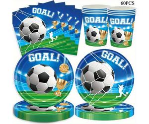 TEMU Set de 60 piezas para una de temática de fútbol, que platos, servilletas y vasos