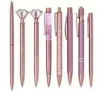 TEMU Set de 8 bolígrafos, Set de 8 bolígrafos de metal dorado rosa - Elegantes bolígrafos de metal con adornos de color cristal con recambios negros de 1.0 - Ideal para , oficina, regalos y