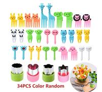 TEMU Set de accesorios para fiambrera con mini alimentos de animales adorables, 34 piezas aleatorias, 4 herramientas de corte de - para snacks, pasteles y frutas