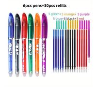 TEMU Set de bolígrafos de gel borrables multicolores de 24/36/48 piezas, set de recambios de color reemplazables, bolígrafo borrable térmico, punta de 0.5 mm, papelería de oficina