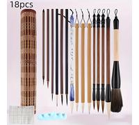 TEMU Set de Caligrafía China de 18 piezas con de Acuarela de Calidad, Mango de Calabaza - Adecuado para Escritura de Chinos y Artística, Estuche de Bambú Enrollado
