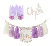 TEMU Set de Mariposas Moradas de : un Banner para Silla de , un Sombrero de Corona de de , una Decoración de , Adecuado para Decoraciones de de , Accesorios Fotográficos Temáticos