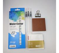 TEMU Set de Mini Pinturas de Acuarela de 7 piezas, Kit de Acuarela de Viaje, Nano Paleta, con Pinturas de 12 Colores, de Pintura de Madera con Rejilla para Pintores Artistas