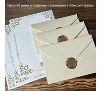 TEMU Set de Papelería de Sobres de Lino de 16 piezas, de Papel Especial de Estilo Retro Chino, Sobres para Sellos de Postales, 3 Sobres, 10 Hojas de Carta y 3 Sellos de Cera
