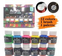 TEMU Set de pintura acrílica de 12 colores de 25 ml para decoración creativa pintada a , portátiles para pintados a con pinceles y paleta, para uso artístico profesional