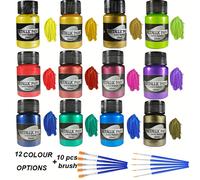 TEMU Set de pintura acrílica de metal de 12 piezas, que 10 pinceles. Adecuado para pintura artística, para , arcilla, tela, cerámica, piedra y materiales de artesanía de vidrio