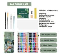 TEMU Set de pintura de acuarela sólida Giorgione de 50/72/90/100/128/168 colores de metal portátil, ideal para y pintura a , colores metálicos y fluorescentes para uso artístico profesional.