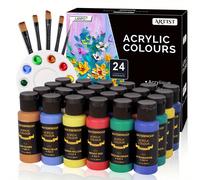 TEMU Set de Pinturas Acrílicas de 24 Colores con 5 Pinceles y Paleta - Kit Completo de Suministros para Pintura en , Madera, Cerámica y Tela - Intensos Ideales para Principiantes, , y Artistas