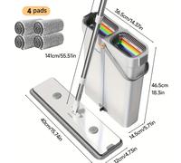 TEMU Set de Trapeador y Cubeta con Escurridor, Herramienta de Limpieza de Piso , Dos Paños de Microfibra Lavables, Adecuado para Limpieza Húmeda y , Diseñado para Todo Tipo de Pisos y Ventanas