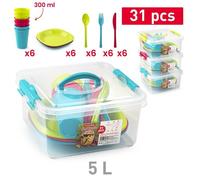 TEMU Set Picnic Infantil y Familiar de 31 Piezas | Vajilla para 6 y Contenedor 5 Litros