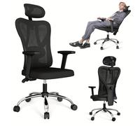 TEMU Silla de Oficina, Silla de Oficina Ergonómica, Silla , Soporte Lumbar Ajustable, Respaldo , Reposacabezas y Reposabrazos, Ajuste y Función de Balancín, Capacidad de Carga 200 Kg Negro