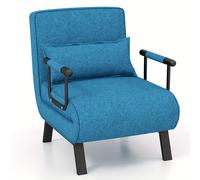 TEMU Sillón cama tipo chaise longue plegable convertible en cama de 6 posiciones con almohada, color azul