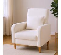 TEMU Sillón de , Sofá Moderno Tapizado con Cojín Lumbar, de Felpa Teddy, Patas de Madera de , Sillón para Lectura, Sillón Individual para o Dormitorio