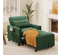 TEMU Sofá Cama , Verde, Sillón con Cojín, Estructura de Acero, Lino y Espuma, Resortes , Soporta 160 kg. del Sillón: 78x86x84 cm (AnxPrxAl), de la Cama: 78x174x40 cm