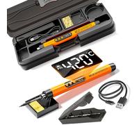 TEMU Soldador de con USB o pilas, con pantalla LCD, ajustable de 3 velocidades, soporte para soldar, estuche de almacenamiento, calefactor y para soldar