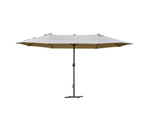 TEMU Sombrilla de jardín XXL Outsunny con base cruzada de gran tamaño 4,6L X 2,7L X 2,4H Cm Abrir Cerrar Manivela de acero Poliéster de densidad Café