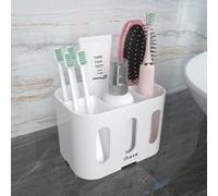 TEMU Soporte para cepillo de dientes de baño, organizador de baño de escritorio, soporte para cepillo de dientes eléctrico con 5 ranuras y 2 agujeros de colgamiento.