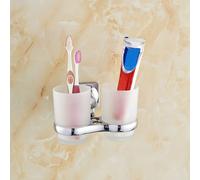 TEMU Soporte para cepillos de dientes en la pared, soporte de taza con 2 tazas de vidrio para cepillos de dientes y soporte, accesorios de baño, decoración de accesorios de baño, plateado, dorado