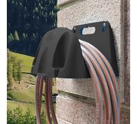 TEMU Soporte para manguera de jardín, organizador de carrete de pared, colgador de manguera de metal duradero, estante de almacenamiento de tubería de agua para exteriores que ahorra