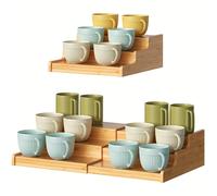 TEMU Soporte para Tazas de Bambú Expansible de 3 Niveles - Organizador Ajustable con Acabado , Diseño Ahorrador de para Barra de Café, Armario de Cocina, Decoración del Hogar, Estilo Casual, Material