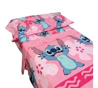 TEMU Stitch - Juego de Sábanas Verano Stitch Rosa Disney Producto Oficial (3 piezas: encimera, bajera y de almohada) Oficial, Stich