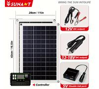 TEMU Sunant 2 piezas Panel Solar de 50W, Cargador Solar con Interfaz de Carga USB y , con Controlador Solar de 100A, Cargador para Coche, , RV, Teléfono Móvil
