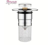 TEMU Tapón de desagüe de acero inoxidable para lavabo de baño con cesta coladora antiatascos, conjunto de desagüe universal de tipo pulsador para lavabos de encimera, antiolores y de fácil limpieza