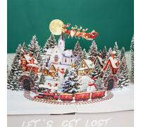 TEMU Tarjeta de Navidad 3D con de Navidad con Papá Noel, renos, y cielo lunar - Tarjeta de festiva para y familiares, tarjeta de festiva | Diseño festivo | Ilustración detallada, tarjetas de Navidad