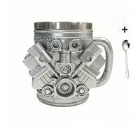 TEMU Taza con Diseño de Motor V8 - Taza de Café Automotriz a , Regalo para Fans de Mecánicos y Carreras, Vajilla en Coches y Motocicletas Vintage. una Cuchara