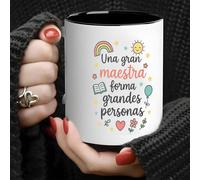 TEMU Taza de café de cerámica de 11 oz con asa - Diseño "Un gran maestro forma grandes ", colorido, ilustraciones de sol y , regalo para , San Valentín, , uso en el hogar, al y para acampar
