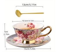 TEMU Taza de café de porcelana con diseño , estilo retro de lujo europeo, juego de té de inglés de para el hogar, 1 taza, 1 platillo, 1 cuchara, embalaje por , 200 ml/7.03 fl oz