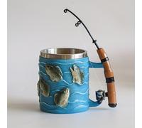 TEMU Taza de Pesca, Jarra de Acero Inoxidable para Entusiastas de la Pesca - Diseño 3D de y Mango de Caña, Regalo para , Jarra Creativa para