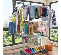 TEMU Tendedero de ropa, tendedero de ropa plegable vertical de 4 niveles con ruedas, tendedero de ropa de acero inoxidable, se puede utilizar en interiores y exteriores.