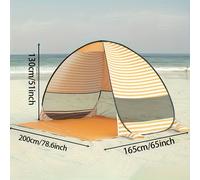TEMU Tienda de playa instantánea pop-up para 2-3 - un parasol portátil ideal para camping y pesca, con fácil instalación con estacas y de tela de poliéster duradera (a rayas naranja y )